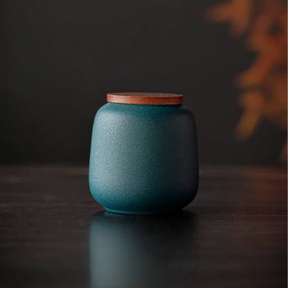Boîte à thé en céramique avec couvercle bois petit format