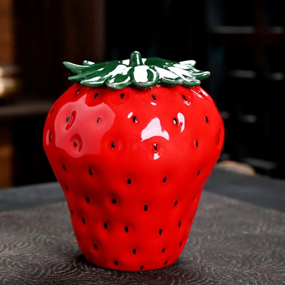 Boîte à thé fraise en céramique mini pot hermétique décoratif