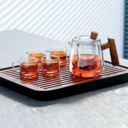 Service à thé en verre noyer avec plateau Kung Fu