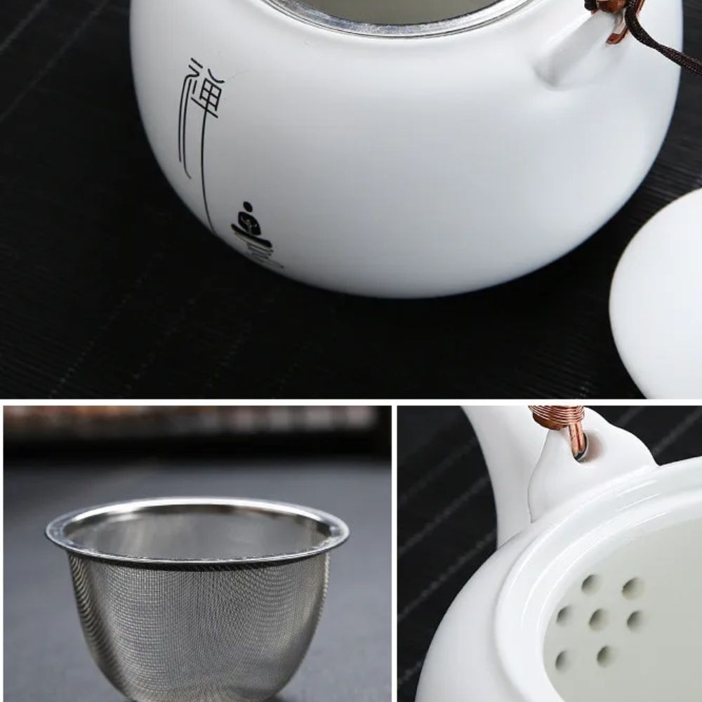Théière en porcelaine blanche avec filtre intégré