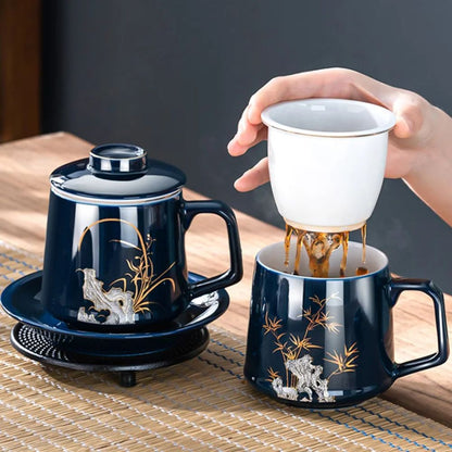 Tasse à thé en céramique avec filtre décor chinois