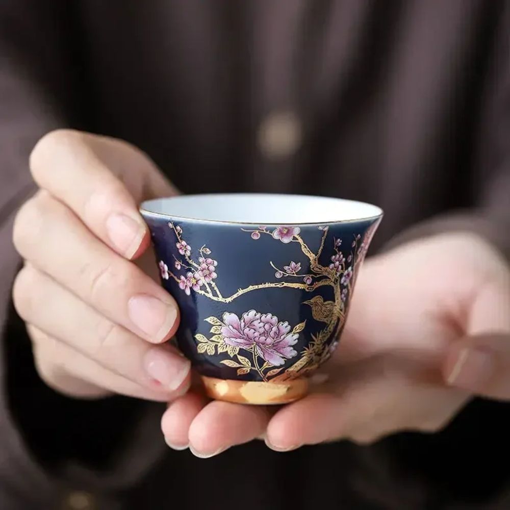 Tasse à thé en céramique dorée Gaiwan
