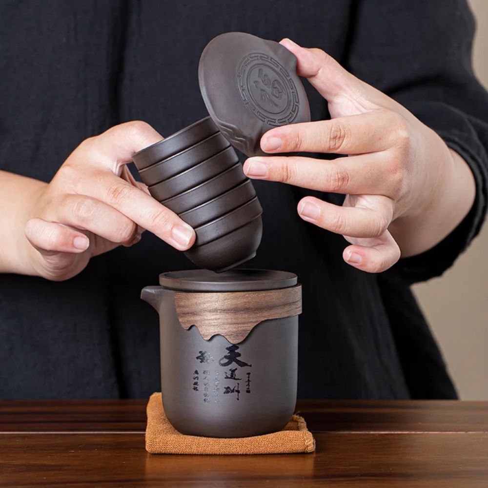 Service à thé de voyage argile violette