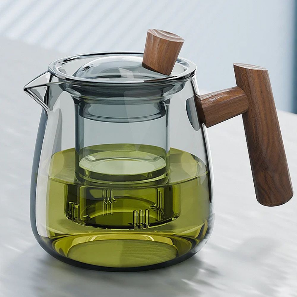 Service à thé en verre noyer avec plateau Kung Fu