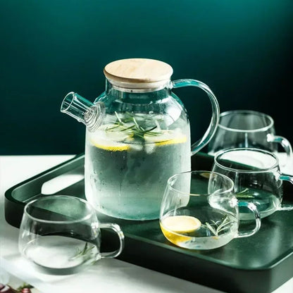 Théière en verre borosilicate avec couvercle bois