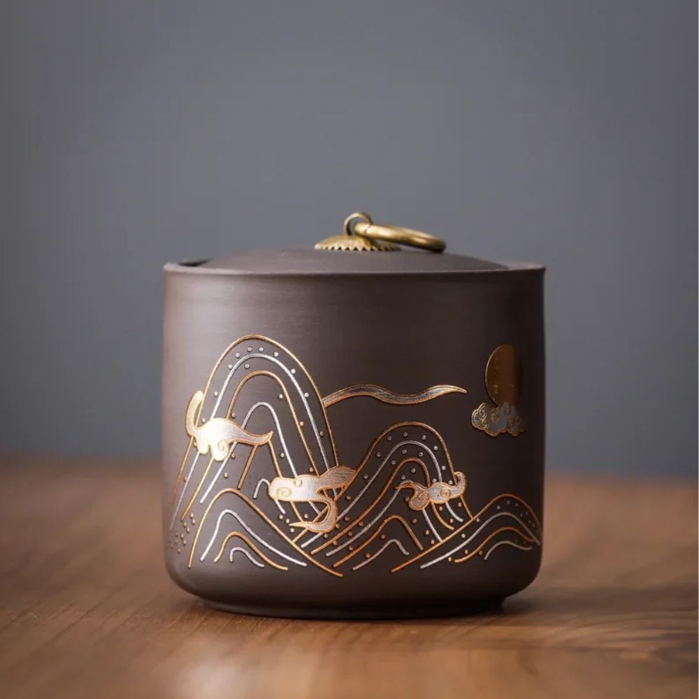 Boîte à thé en céramique artisanale design brut et naturel