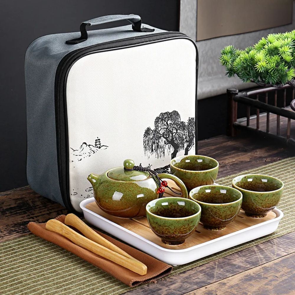 fanquare Service de thé de Voyage Japonais Portable avec Sac, Set de fanquare Service de thé de Voyage Japonais Portable avec Sac, Set de