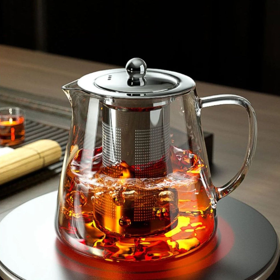 Théière en verre borosilicate avec filtre inox intégré