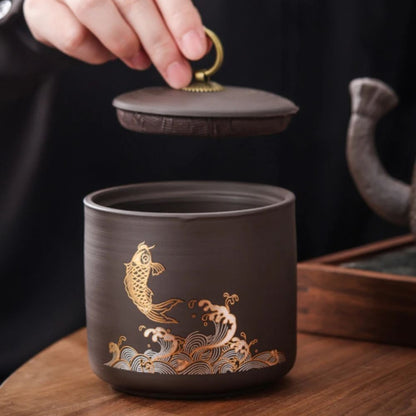 Boîte à thé en céramique artisanale design brut et naturel