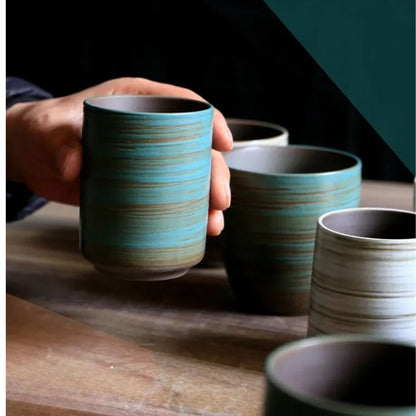 Tasse à thé en grès craquelé peint à la main style vintage zen