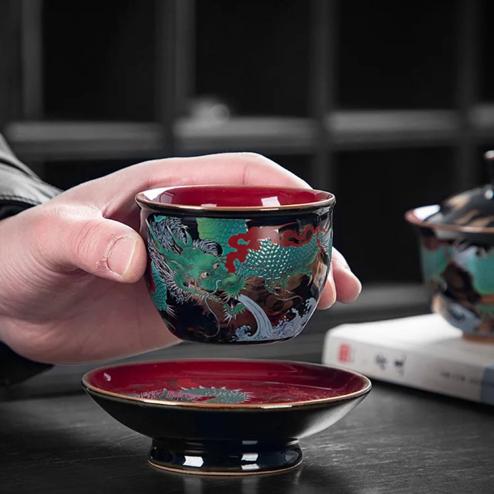 Tasse à thé chinoise Dragon en verre émaillé
