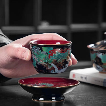 Tasse à thé chinoise Dragon en verre émaillé