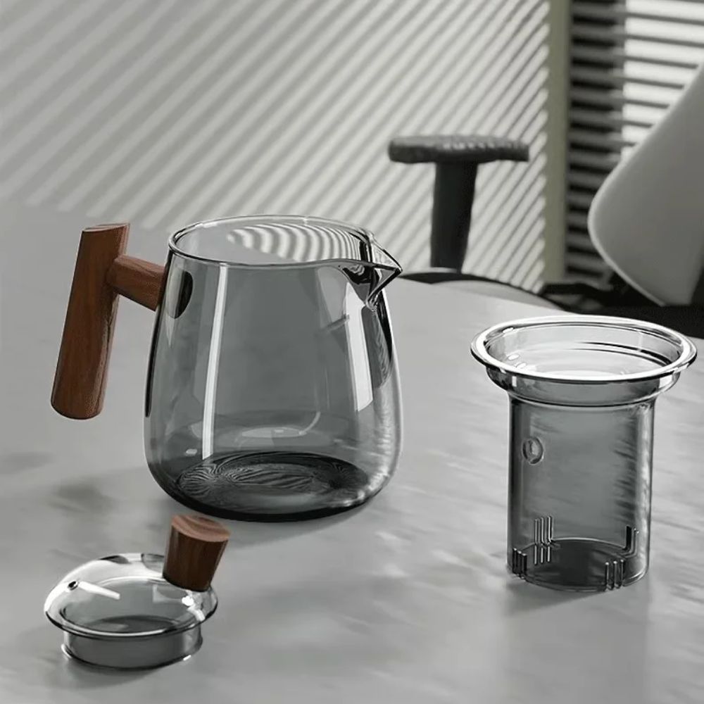 Service à thé en verre noyer avec plateau Kung Fu