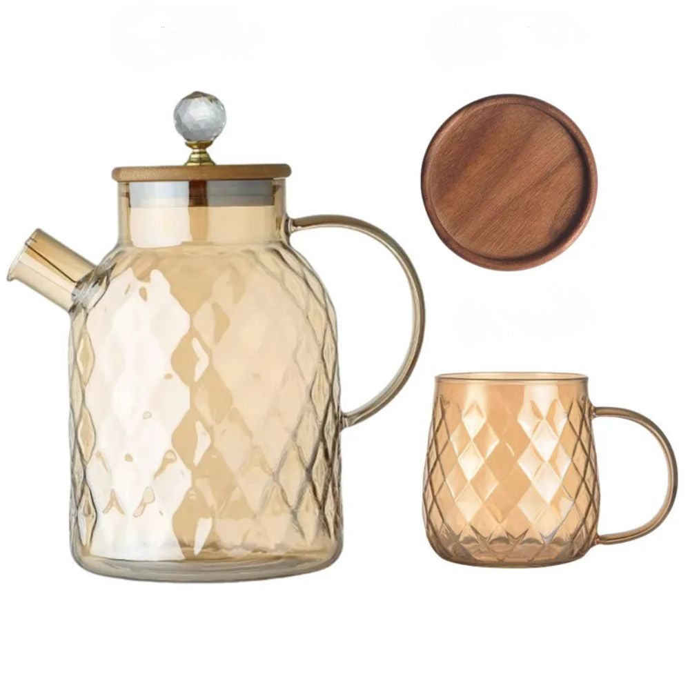 Théière en verre borosilicate avec couvercle bambou