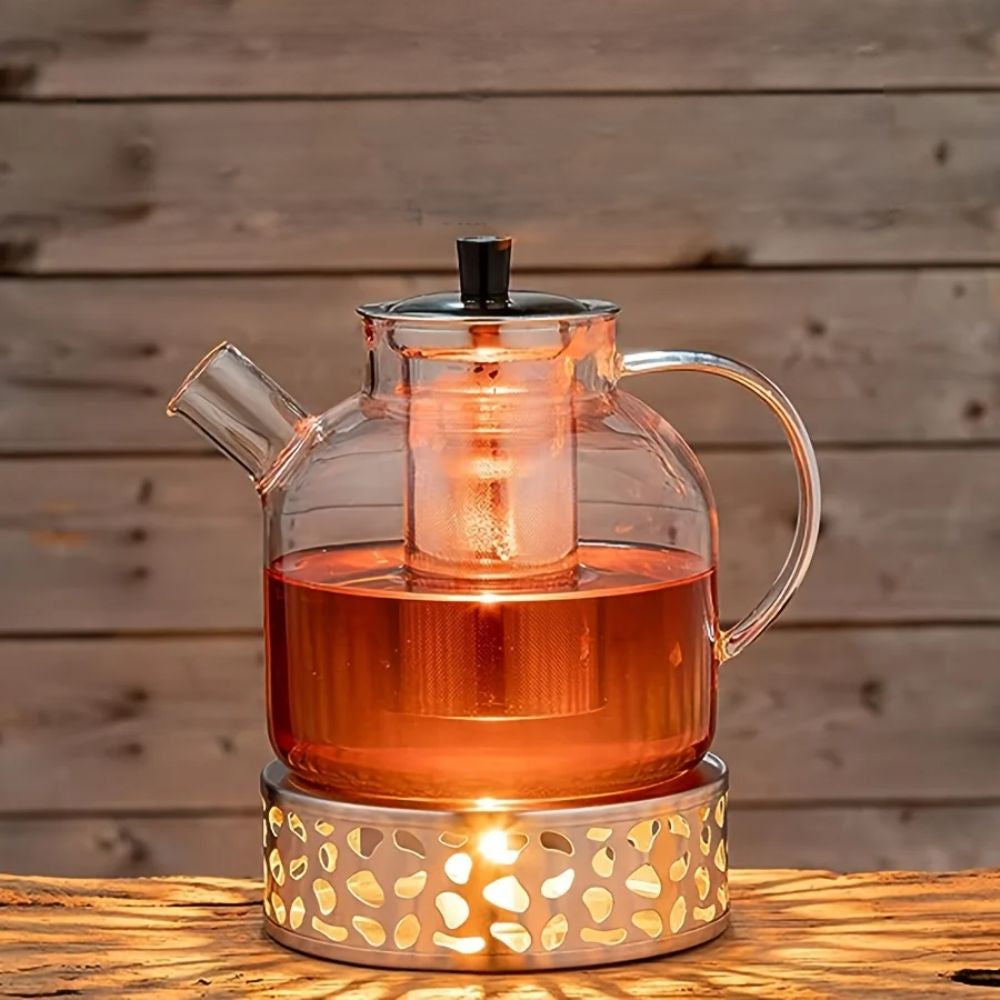 Théière en verre avec infuseur inox amovible design moderne