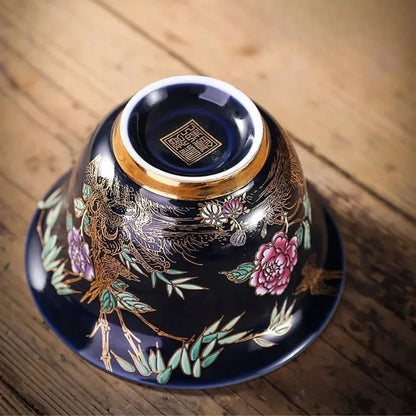 Tasse à thé en céramique dorée Gaiwan