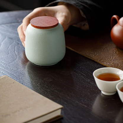 Boîte à thé en céramique avec couvercle bois petit format