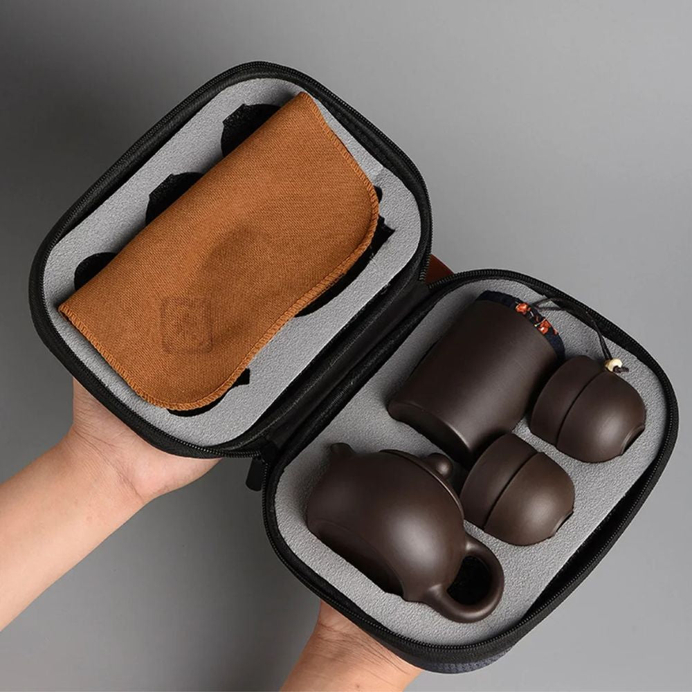 Service à thé de voyage en argile violette