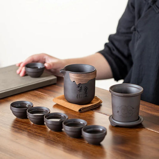 Service à thé de voyage argile violette