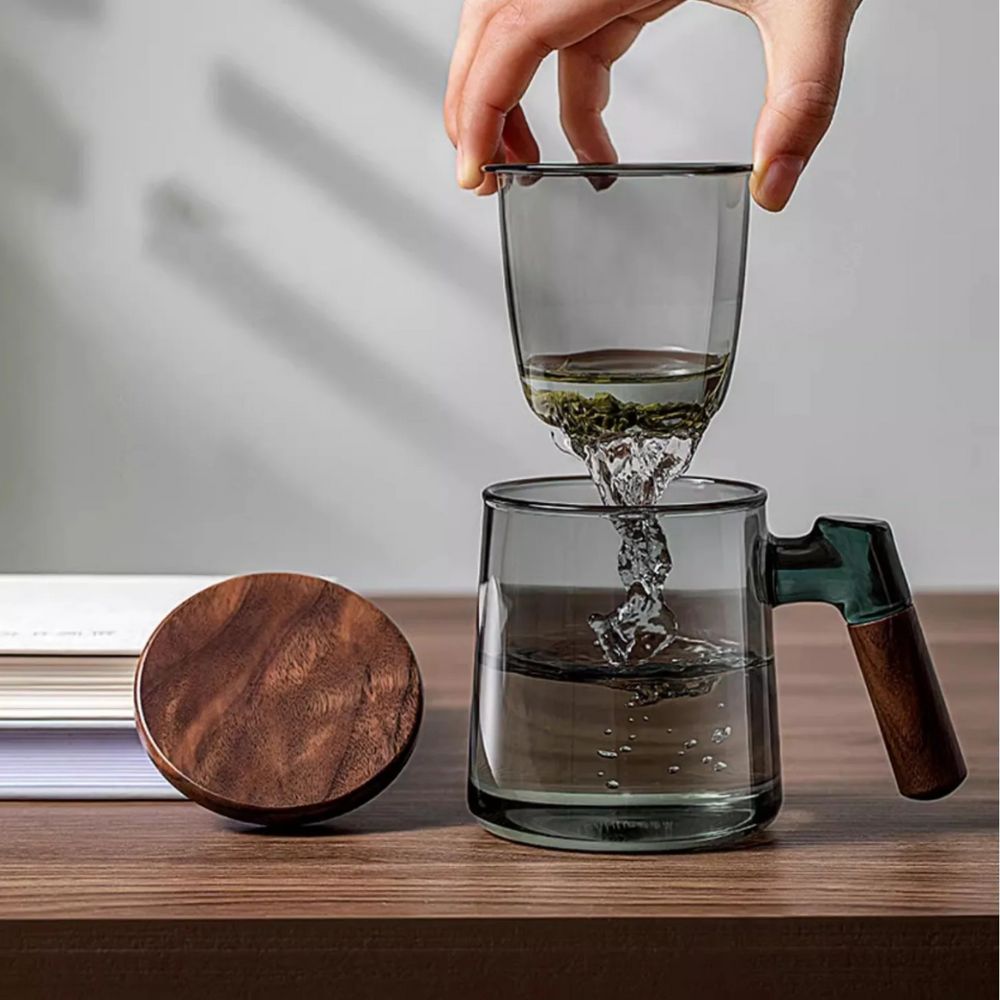 Tasse à thé en verre borosilicate avec infuseur couvercle