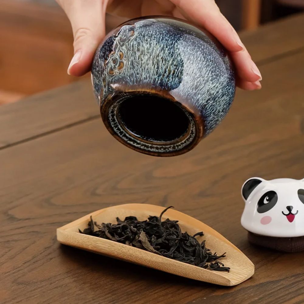 Boîte à thé en céramique motif panda décoratif