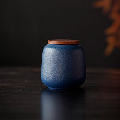Boîte à thé en céramique avec couvercle bois petit format