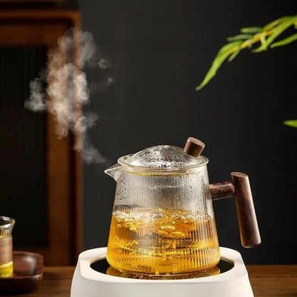 Théière en verre borosilicate couvercle bois