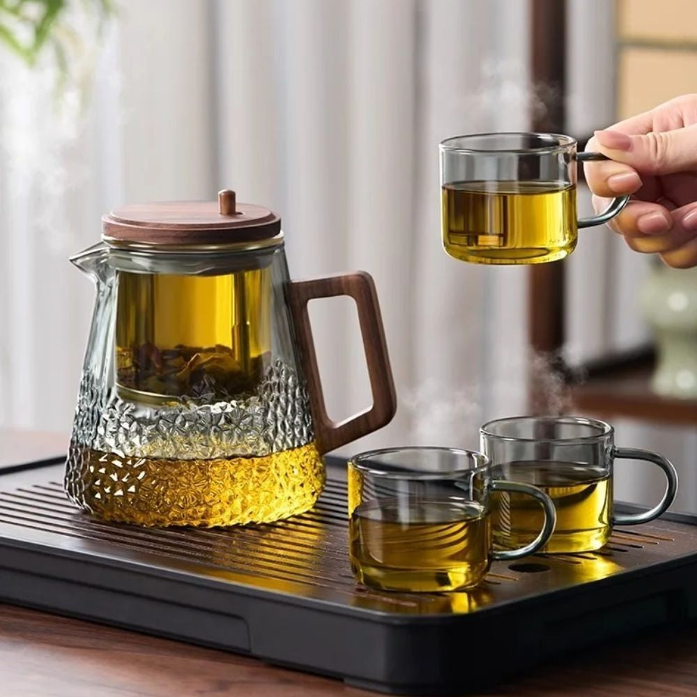 Théière en verre avec filtre couvercle magnétique