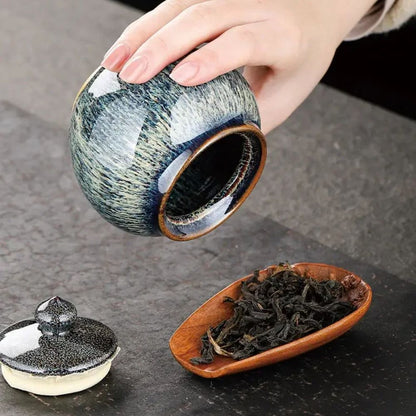 Boîte à thé en céramique texturée bocal hermétique décoratif