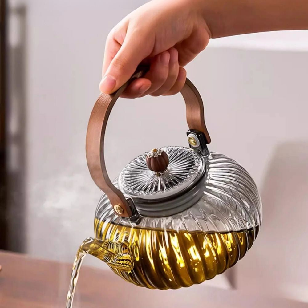 Théière en verre avec filtre vapeur design transparent