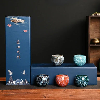 Coffret 5 tasses à thé artisanales en céramique