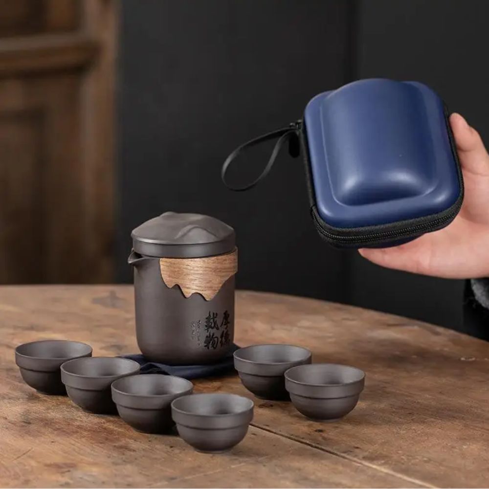 Service à thé de voyage argile violette