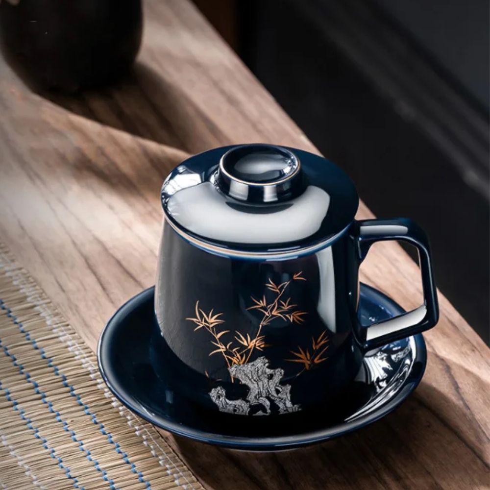 Tasse à thé en céramique avec filtre décor chinois