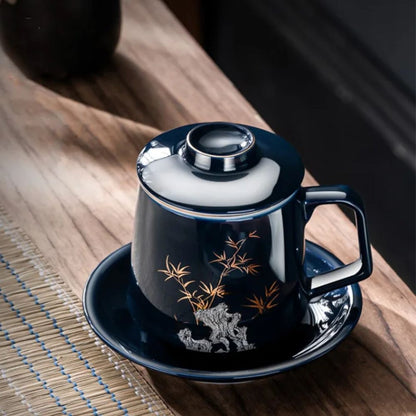 Tasse à thé en céramique avec filtre décor chinois
