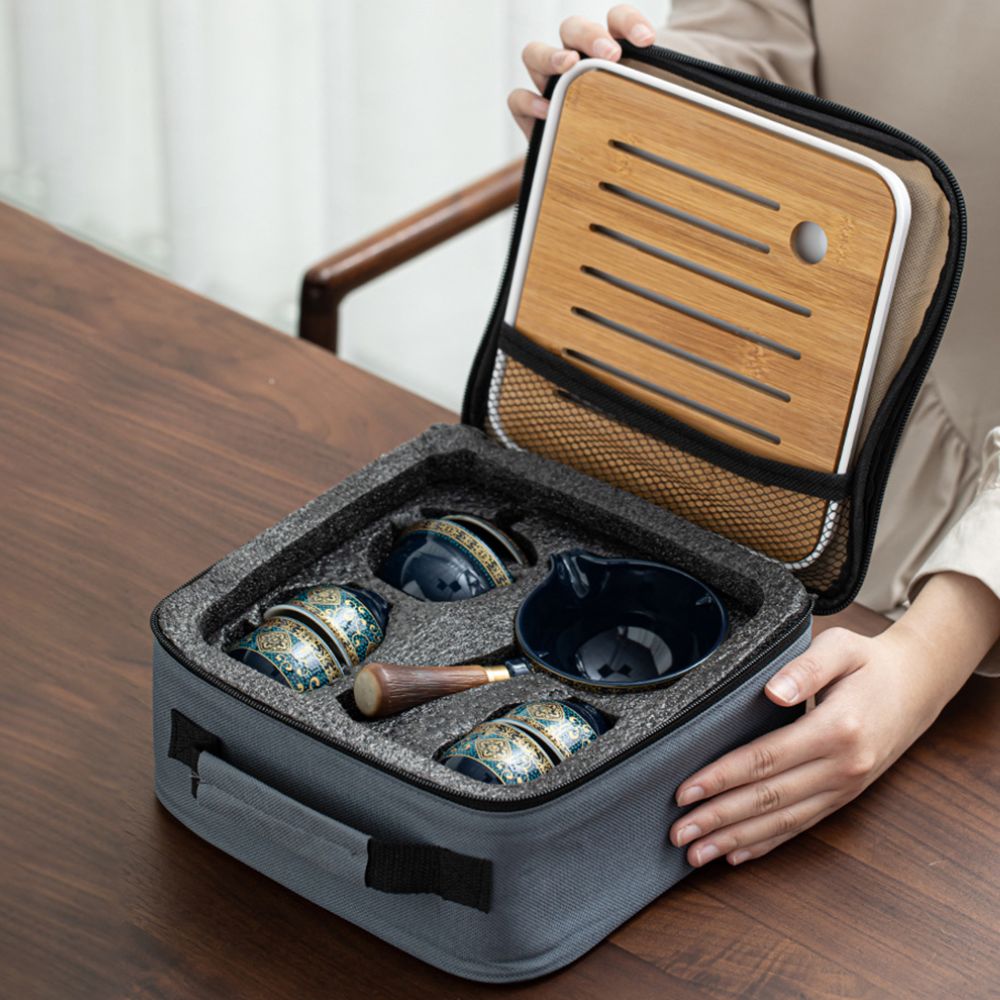 Service à thé rotatif en porcelaine avec plateau