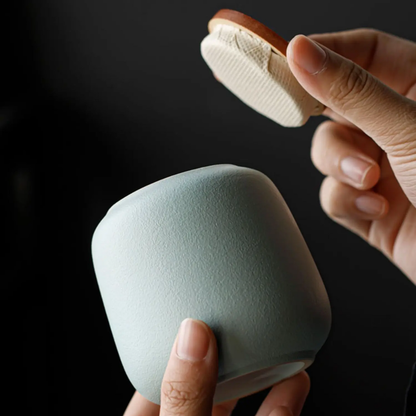 Boîte à thé en céramique avec couvercle bois petit format