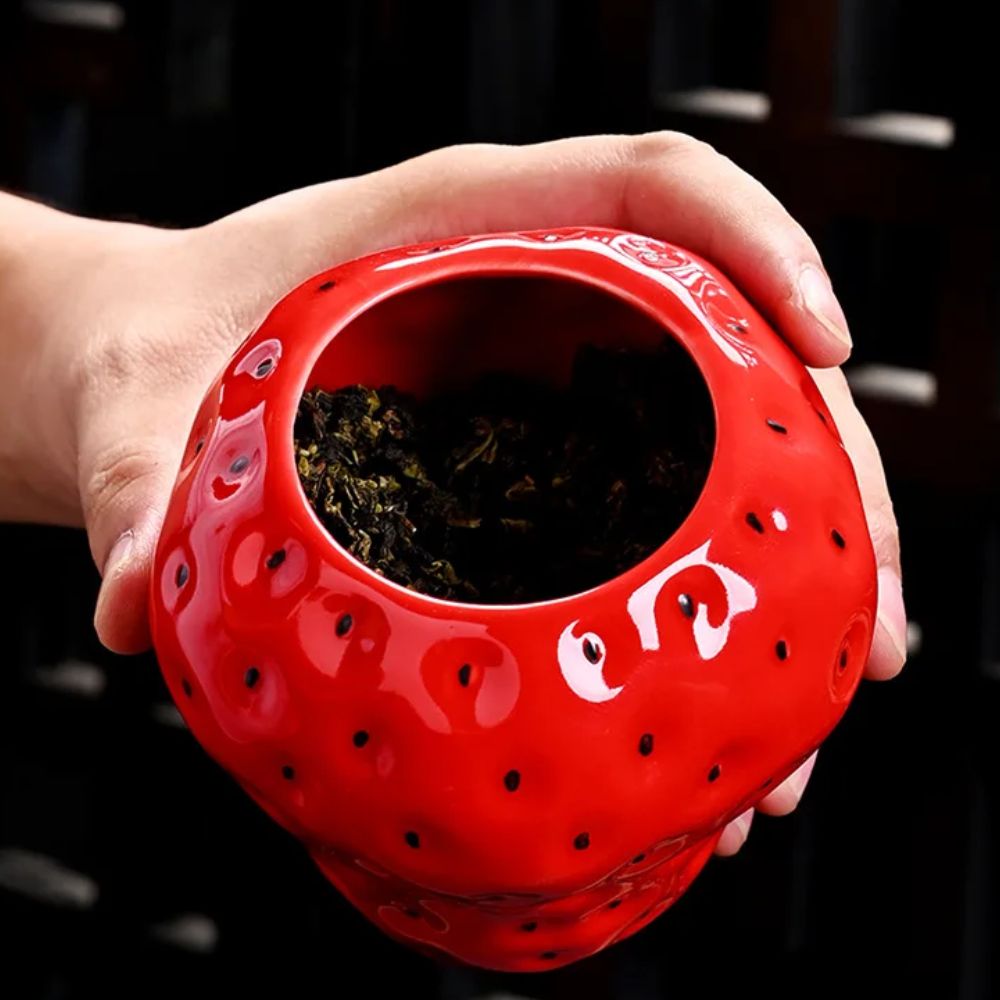 Boîte à thé fraise en céramique mini pot hermétique décoratif