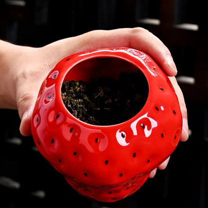 Boîte à thé fraise en céramique mini pot hermétique décoratif