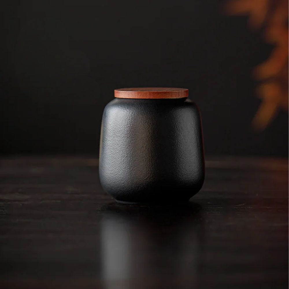 Boîte à thé en céramique avec couvercle bois petit format