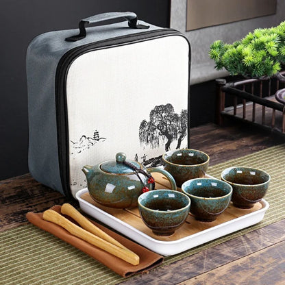 Service à thé chinois en porcelaine émaillée portable