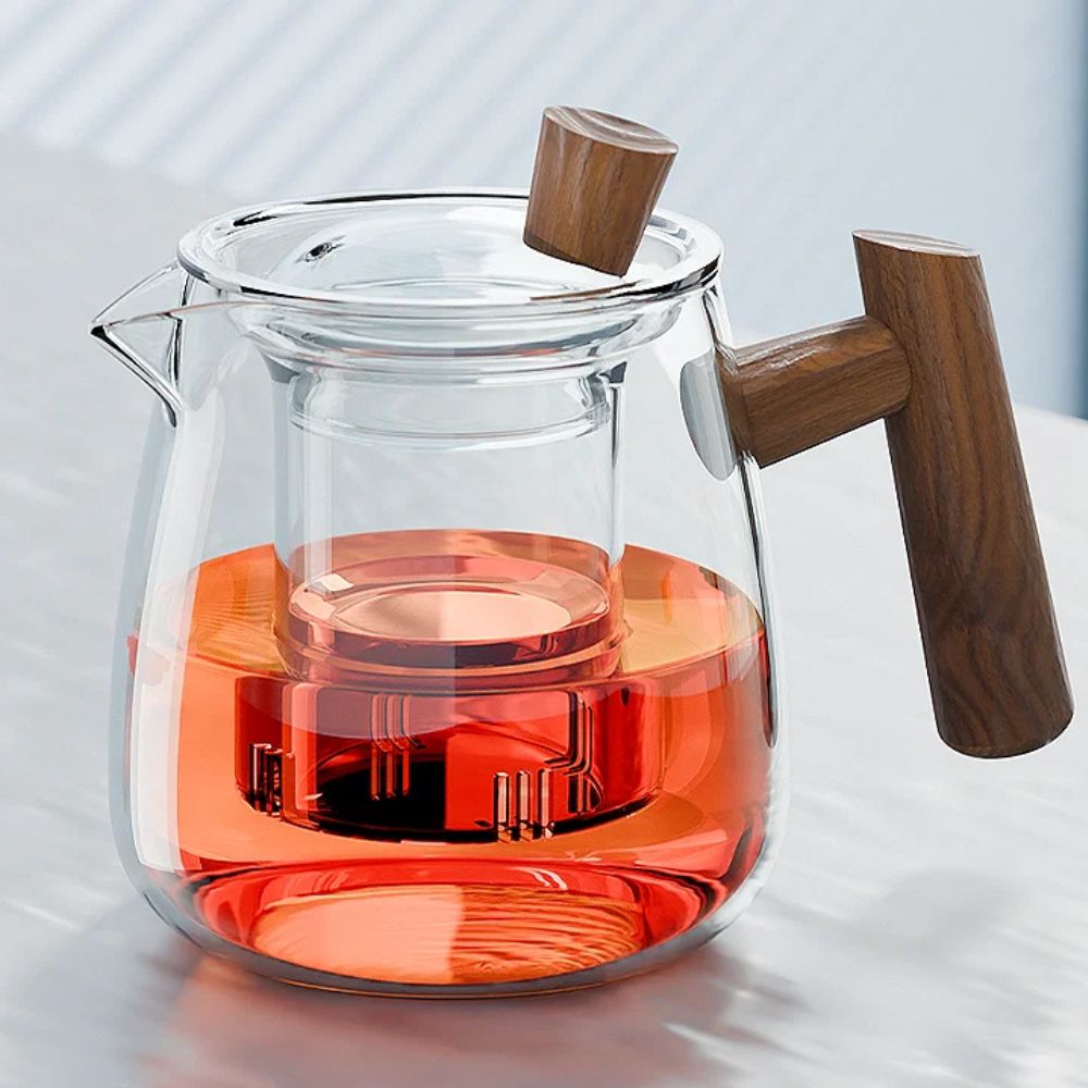 Service à thé en verre noyer avec plateau Kung Fu