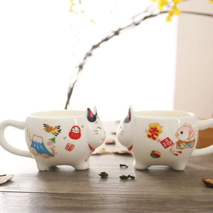 Service à thé japonais Maneki Neko en porcelaine