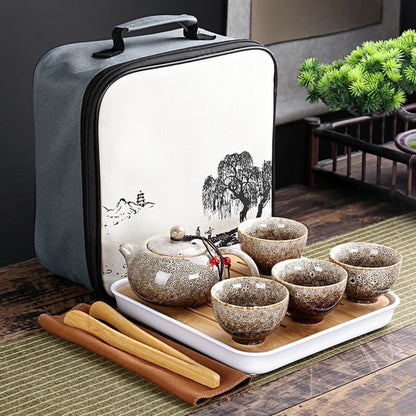 Service à thé chinois en porcelaine émaillée portable