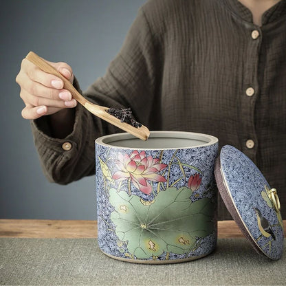 Boîte à thé en céramique style chinois pot de conservation avec couvercle