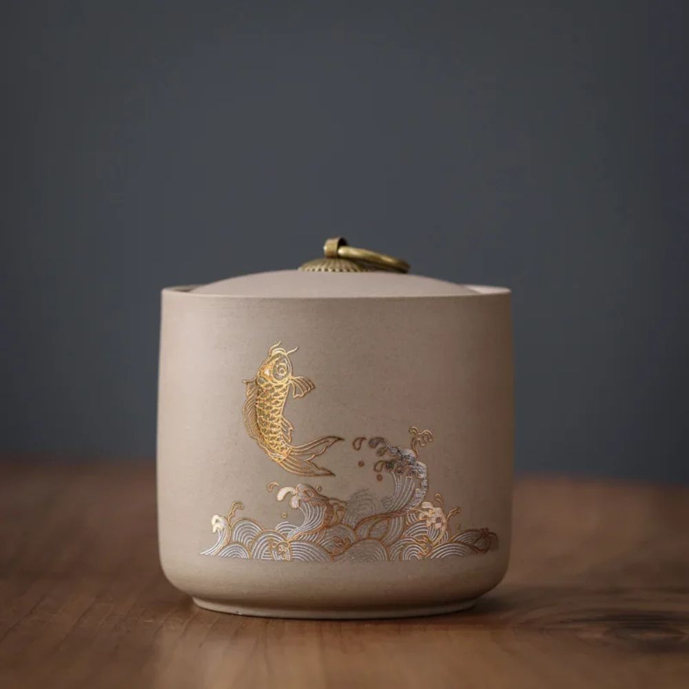 Boîte à thé en céramique artisanale design brut et naturel