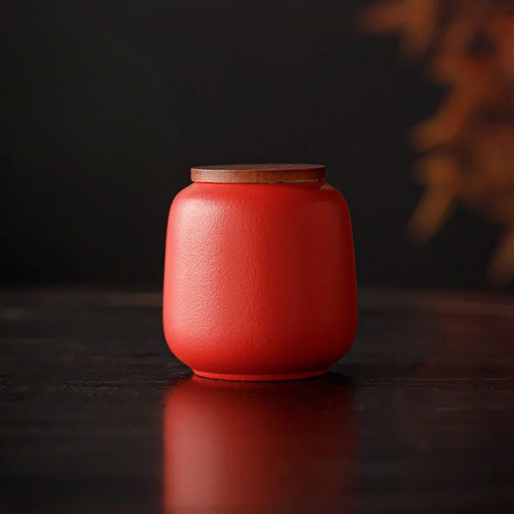 Boîte à thé en céramique avec couvercle bois petit format