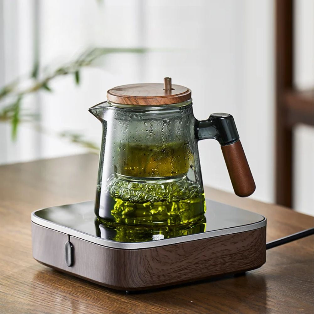 Théière individuelle à filtre intégré verre noyer