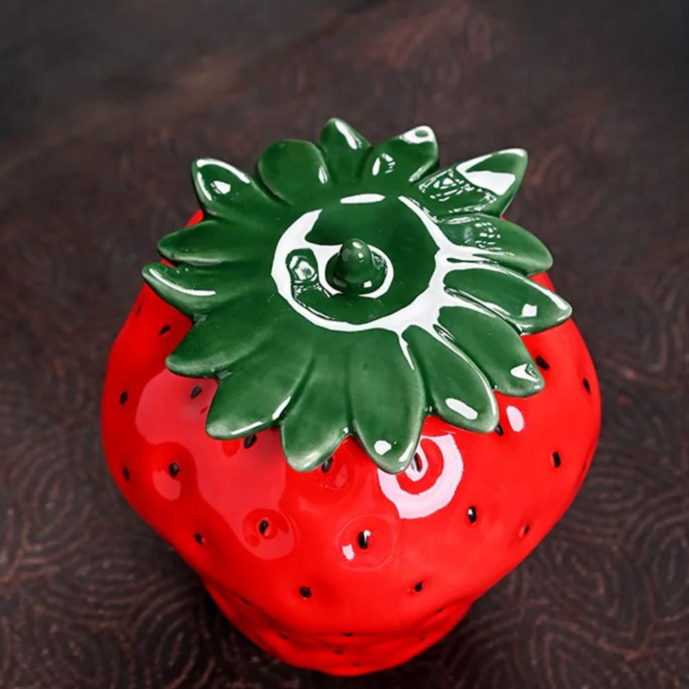 Boîte à thé fraise en céramique mini pot hermétique décoratif