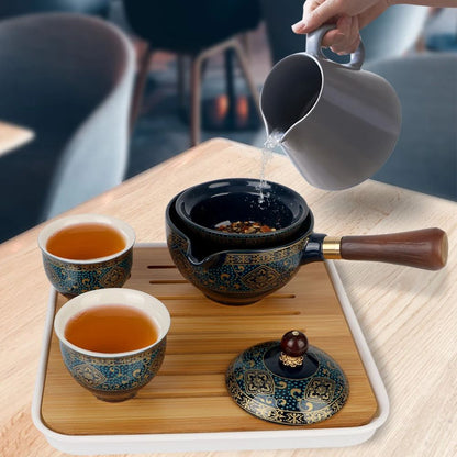 Service à thé de voyage en céramique style Kung Fu compact