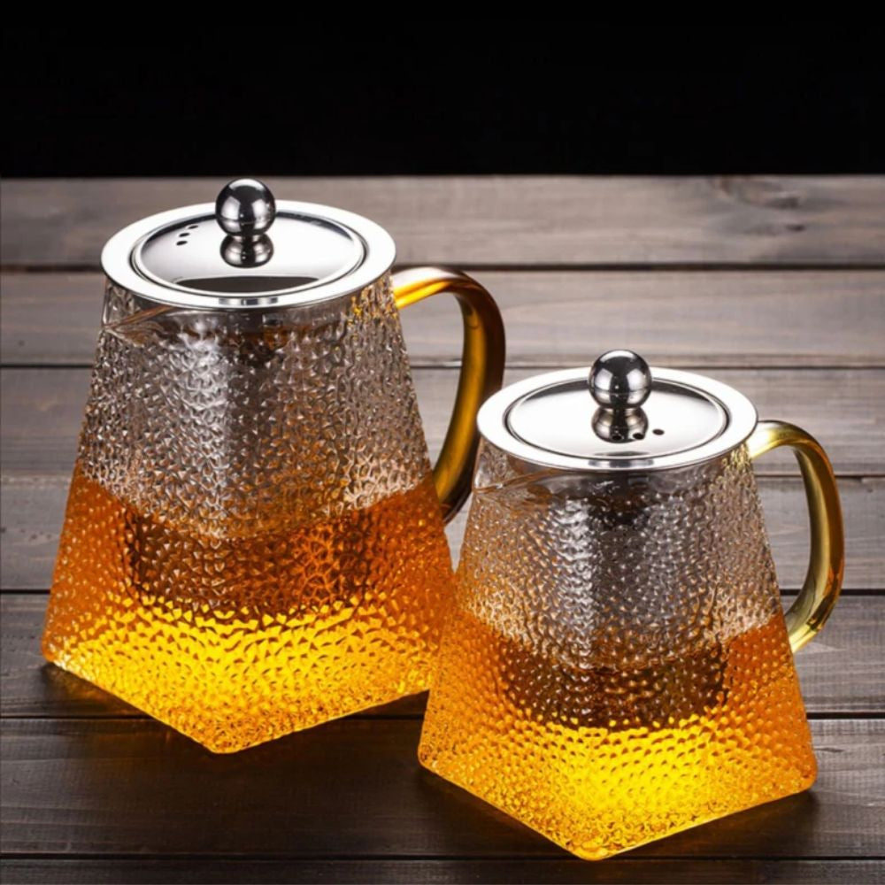 Théière en verre martelé avec filtre inox intégré